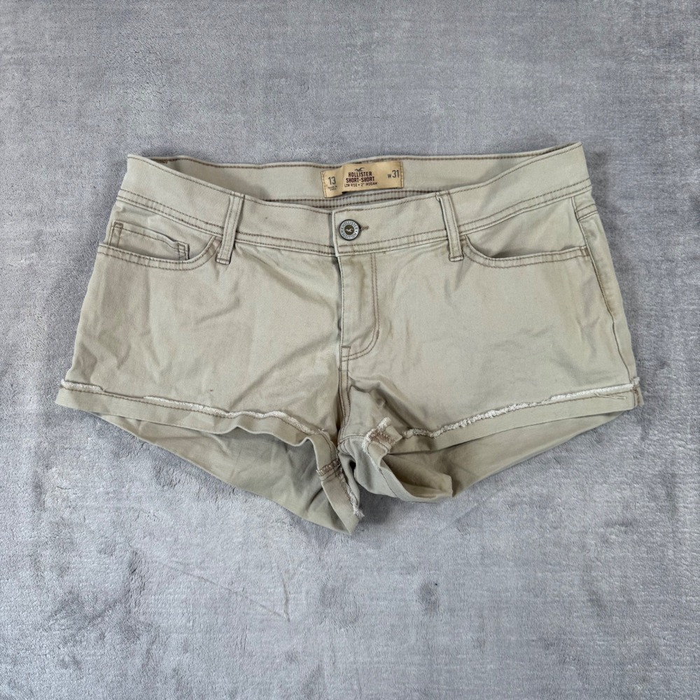 Hollister Shorts Women 13 W31 Khaki Low Rise Short-Short Frayed Hem Casual Y2K